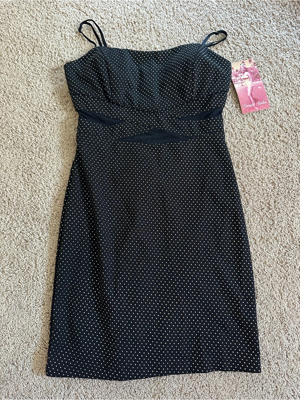 Emerald Sundae Black & Gold Spaghetti Strap Mini Dress.